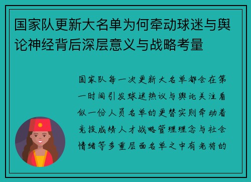 国家队更新大名单为何牵动球迷与舆论神经背后深层意义与战略考量 国家队更新大名单为何牵动球迷与舆论神经背后深层意义与战略考量